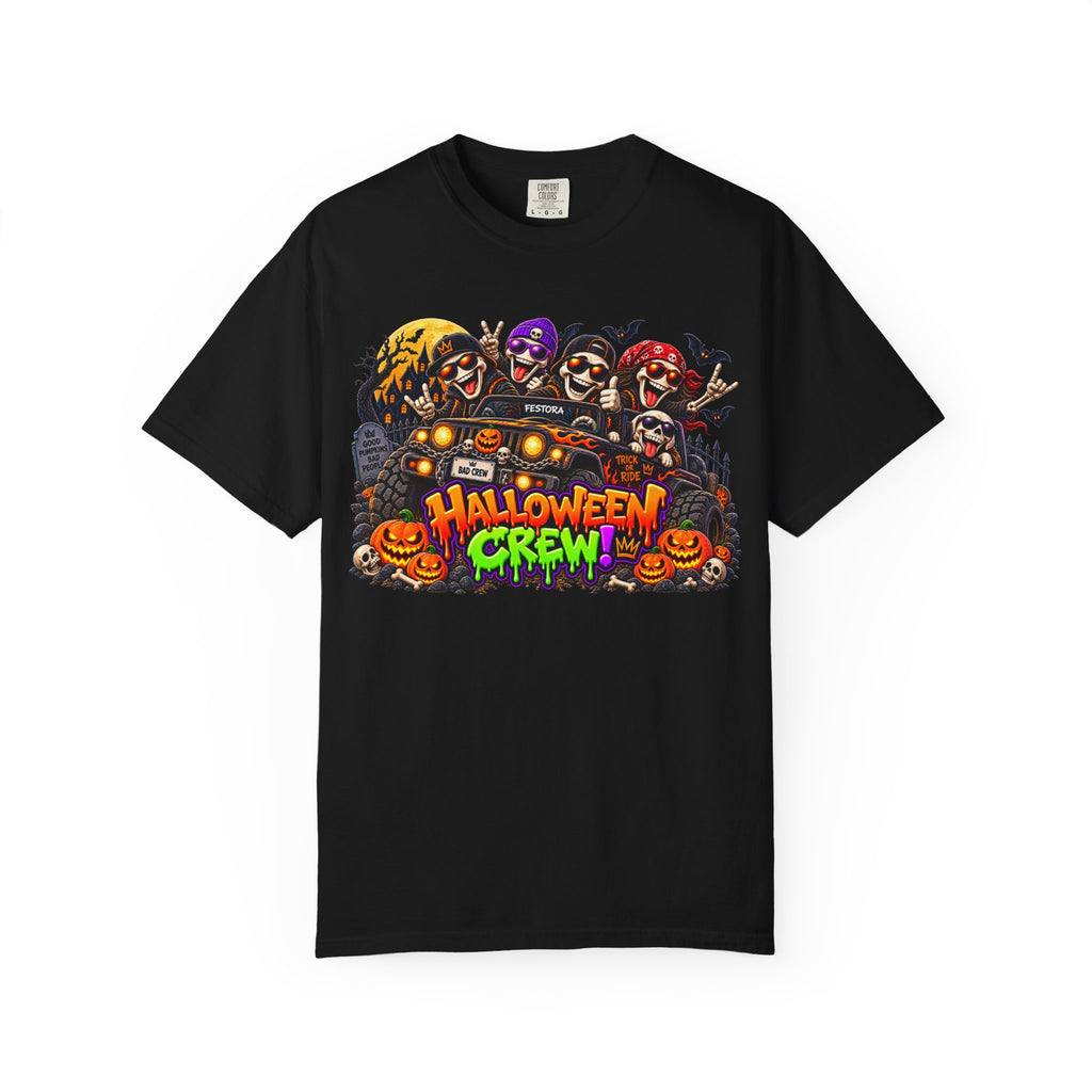 Halloween Crew T-Shirt – Skeleton Jeep Spooky Graphic Tee