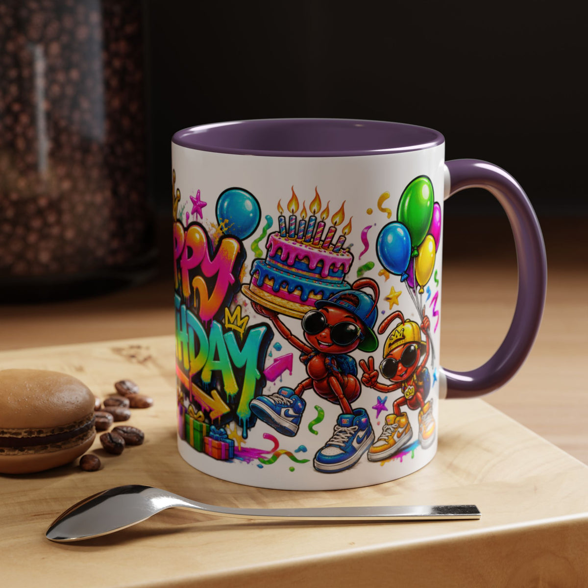 Happy Birthday Accent Coffee Mug - Colorful Graffiti Party Design (11 oz)