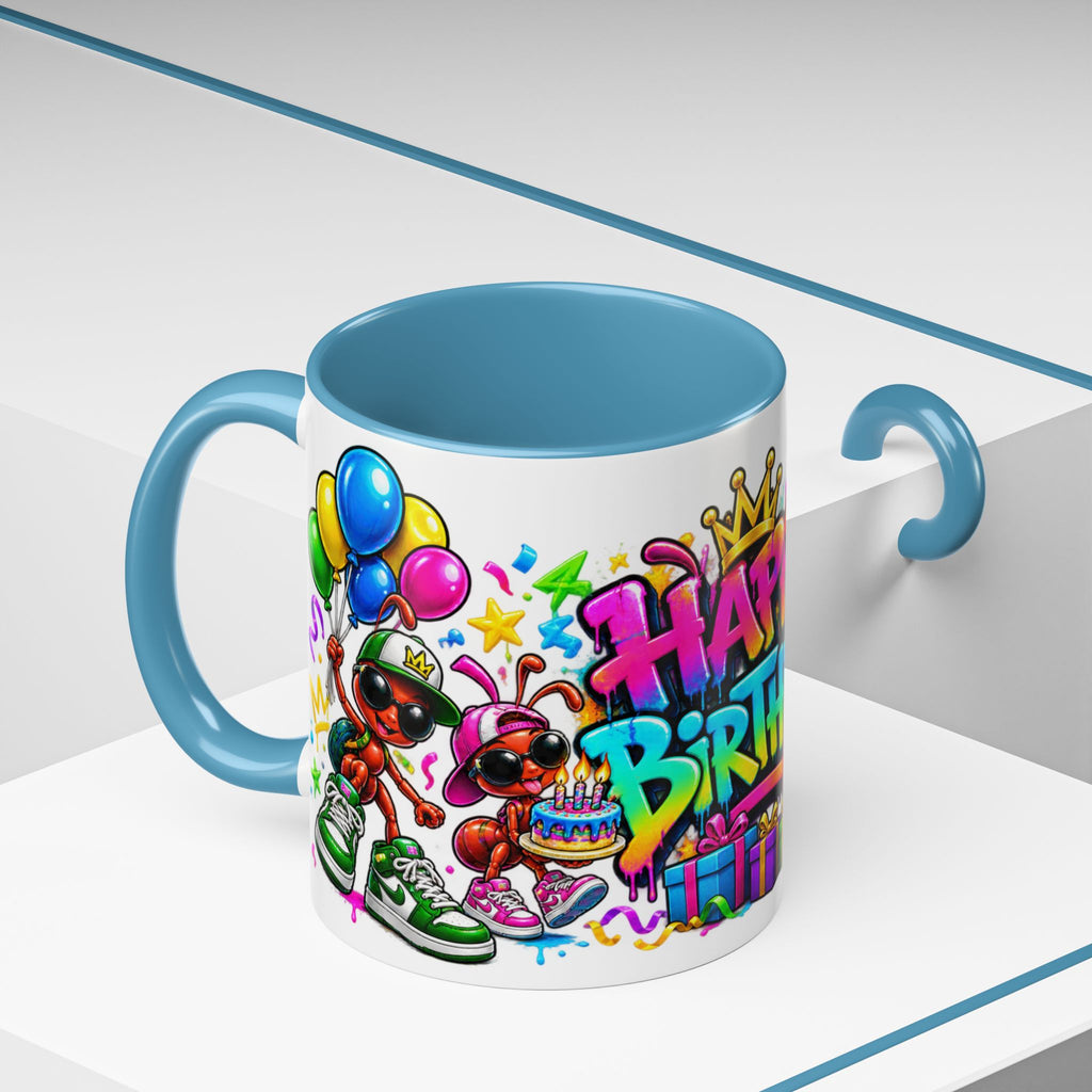Happy Birthday Accent Coffee Mug - Colorful Graffiti Party Design (11 oz)