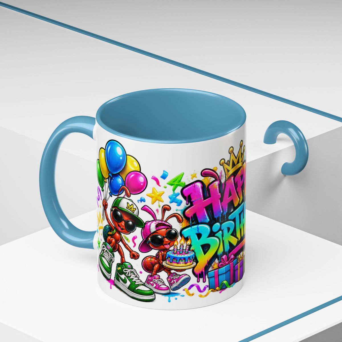 Happy Birthday Accent Coffee Mug - Colorful Graffiti Party Design (11 oz)
