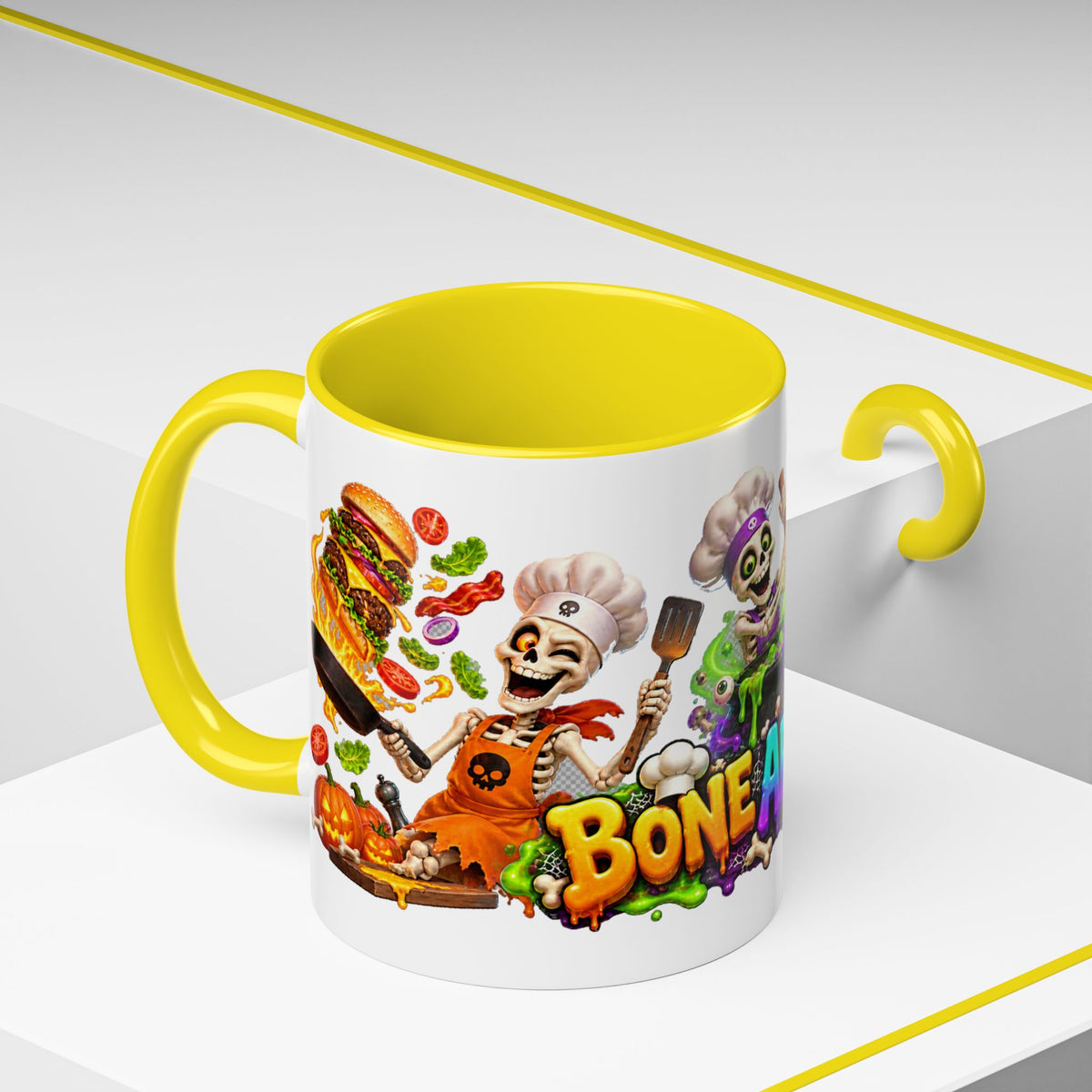 Bone Appetit Skeleton Chefs Halloween White Mug