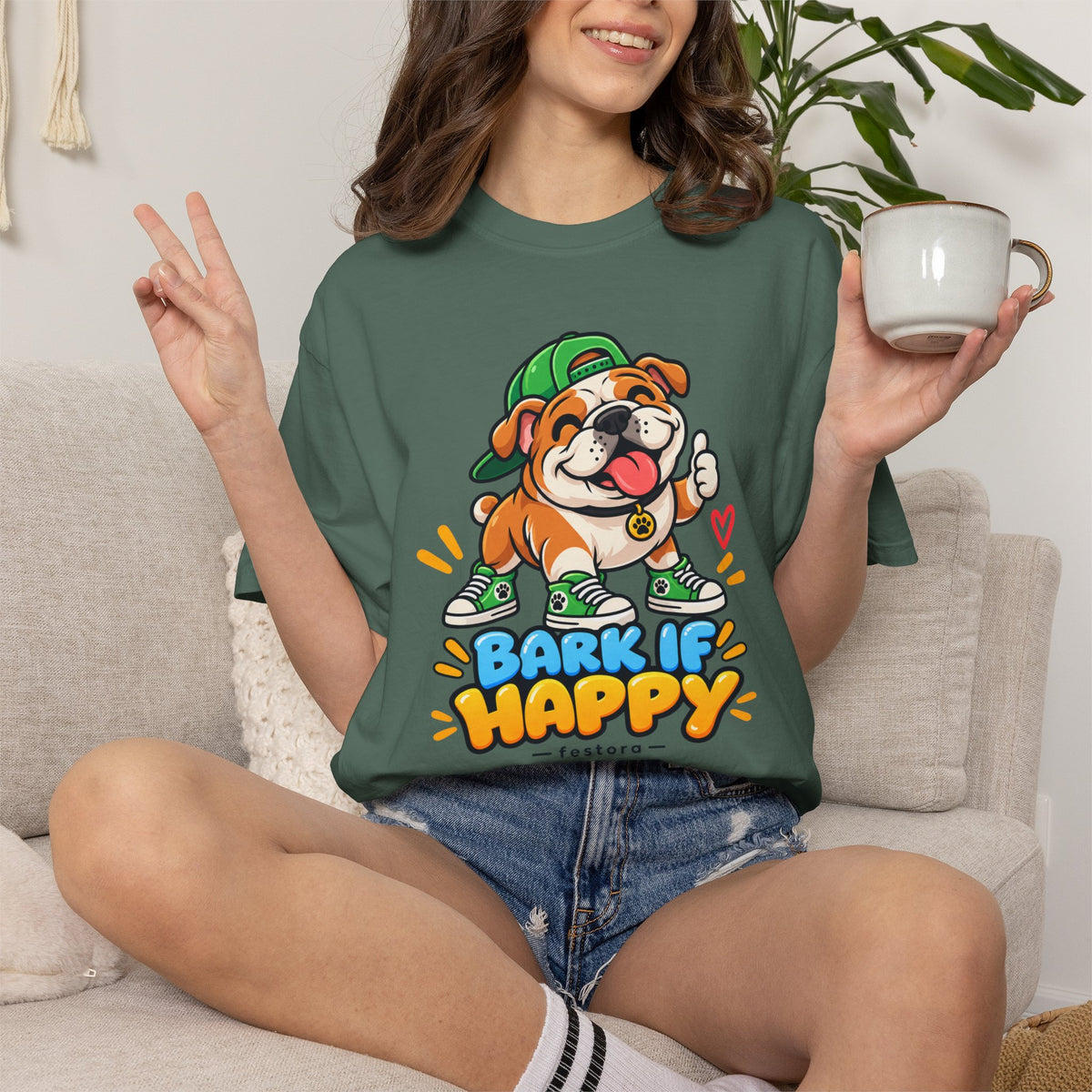 Bark If Happy – Cute Bulldog Graphic T-Shirt