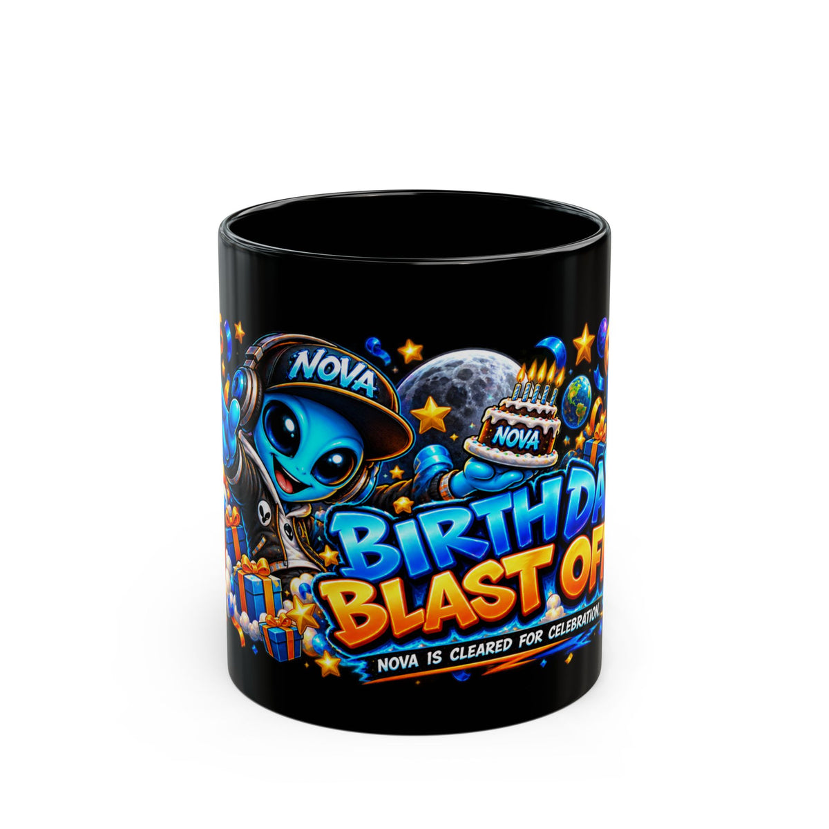 Birthday Blast Off Black Mug – Festora Nova Alien Birthday Cup
