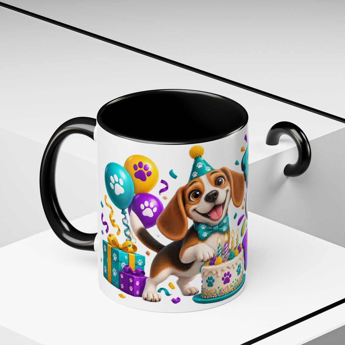 Beagle Birthday Mug – Fetch the Cake White Ceramic Coffee Cup