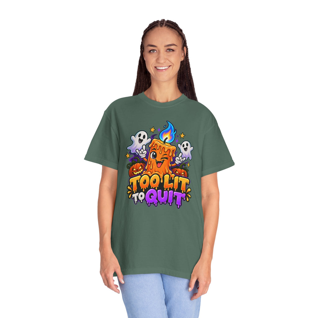 Too Lit to Quit – Funny Halloween Candle T-Shirt