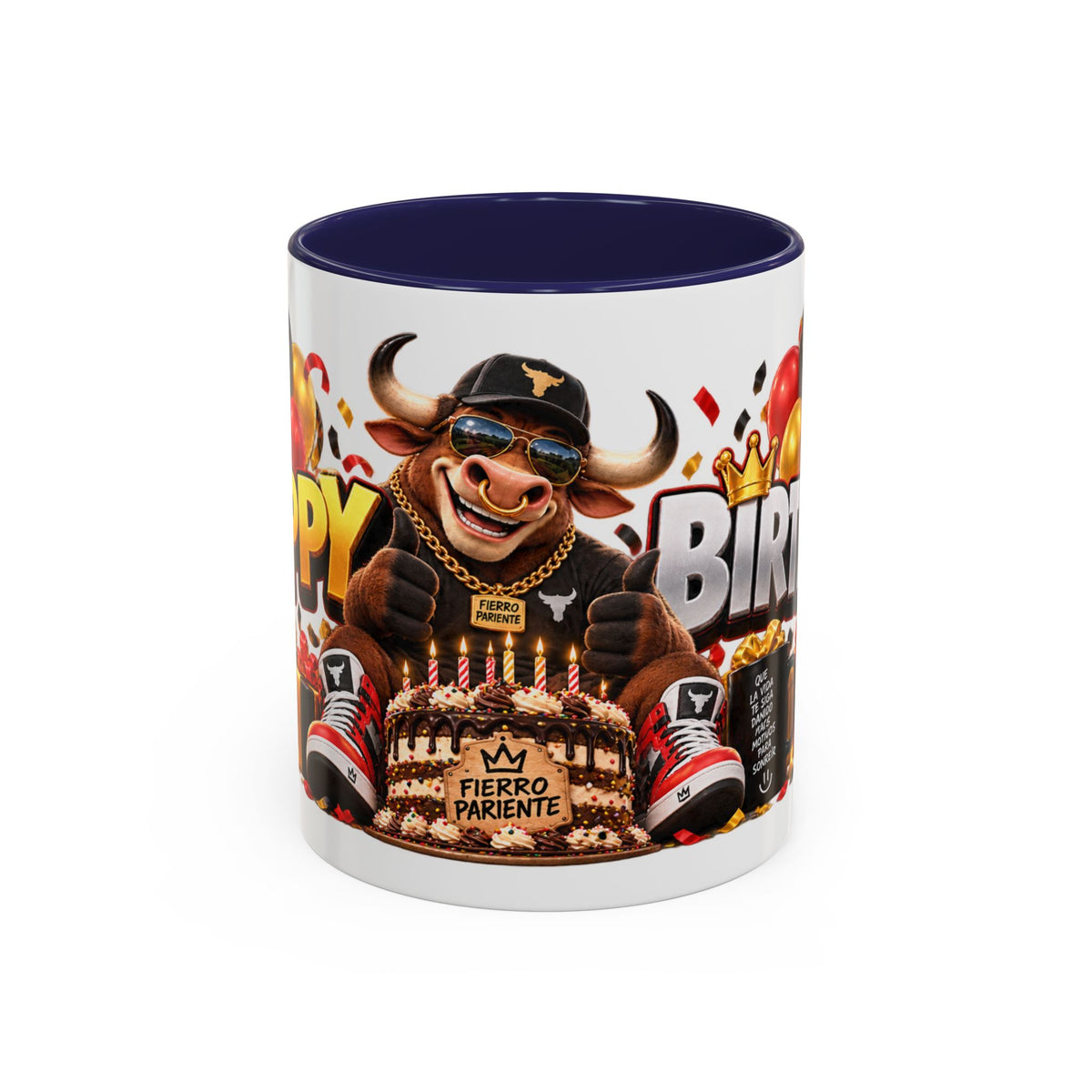 Happy Birthday Bull Mug – Colorful 3D Birthday Gift – White Coffee Mug