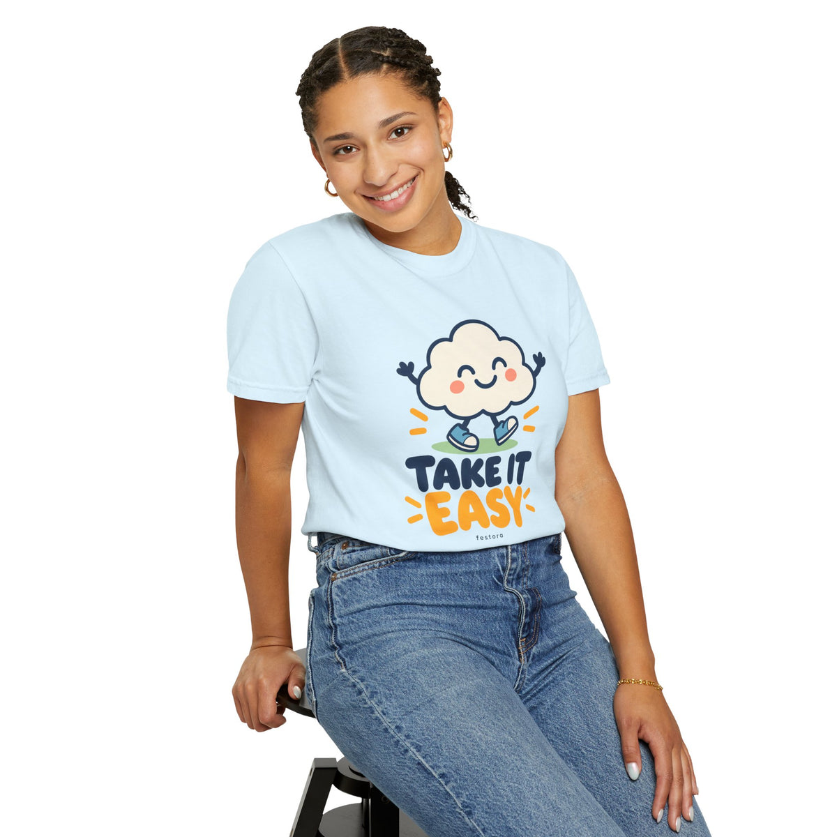 Take It Easy – Happy Cloud Graphic T-Shirt | Festora Everyday
