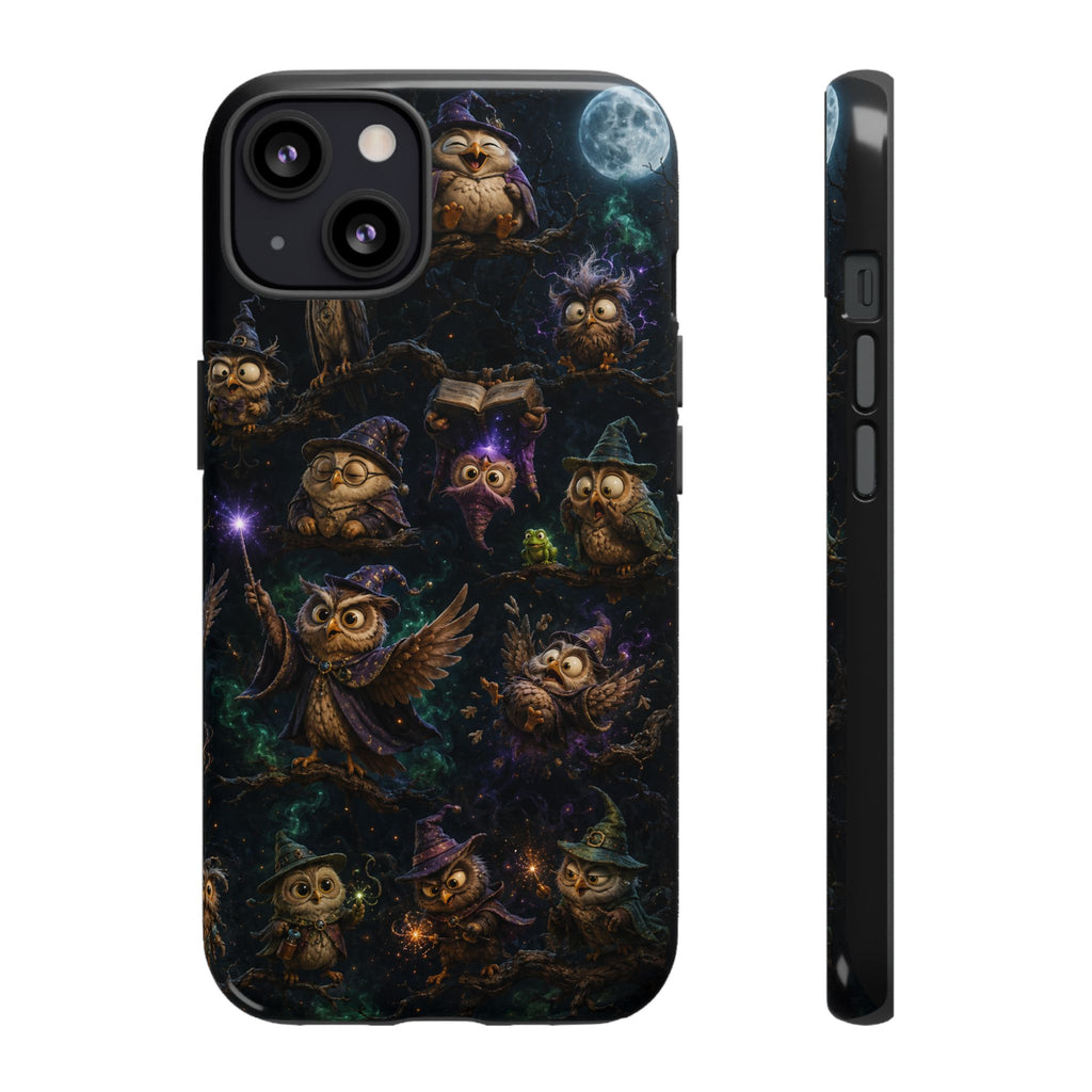 Owl Magic Phone Case — Cute Spooky Owl Pattern, Witch Hat & Moon Night Protective Case