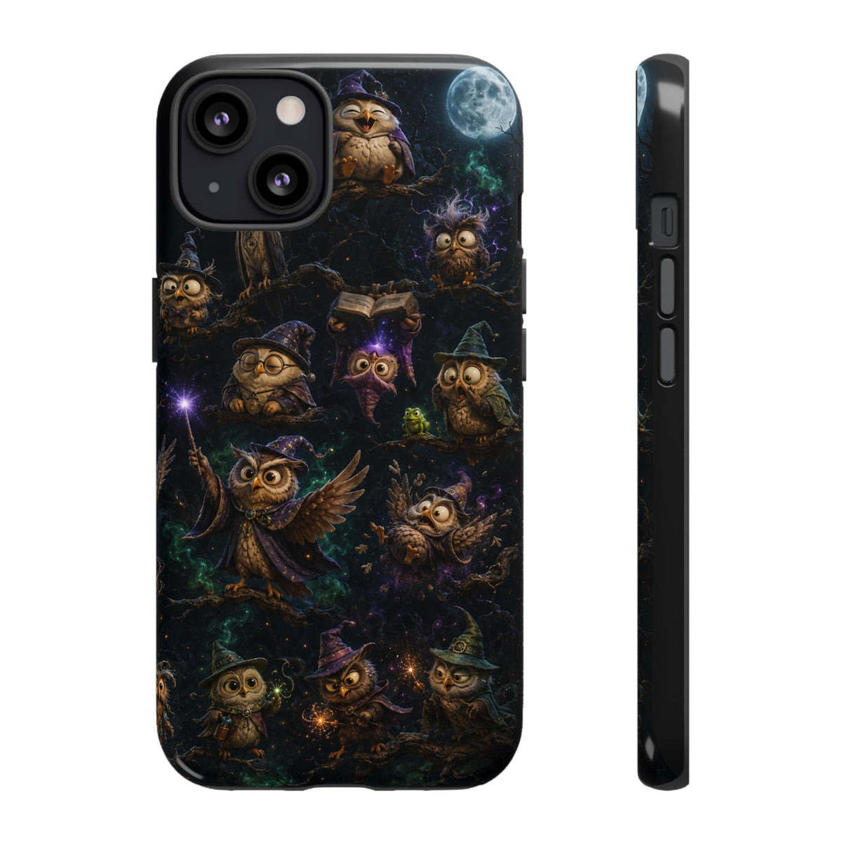 Owl Magic Phone Case — Cute Spooky Owl Pattern, Witch Hat & Moon Night Protective Case
