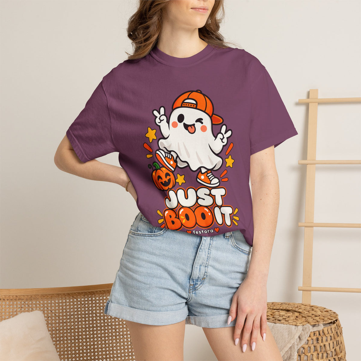 Just Boo It Halloween T-Shirt | Cute Skater Ghost Graphic Tee