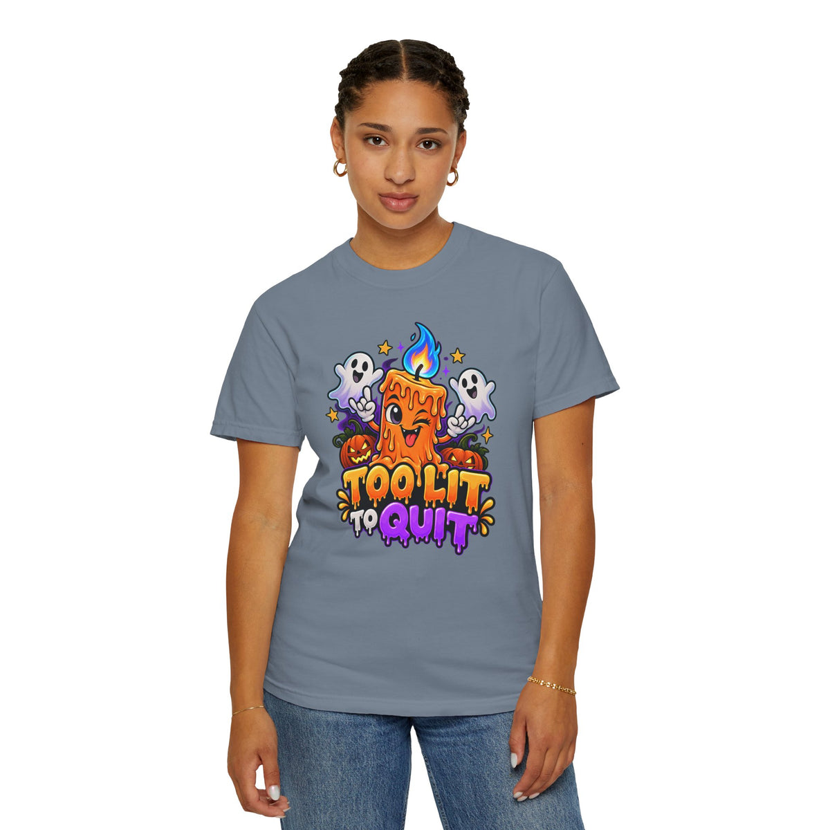 Too Lit to Quit – Funny Halloween Candle T-Shirt