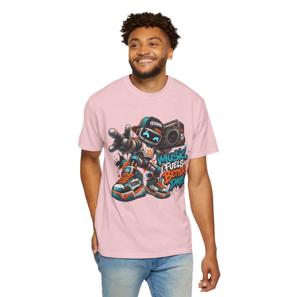 Music Fuels Better Days T-Shirt — Retro Robot Boombox Streetwear