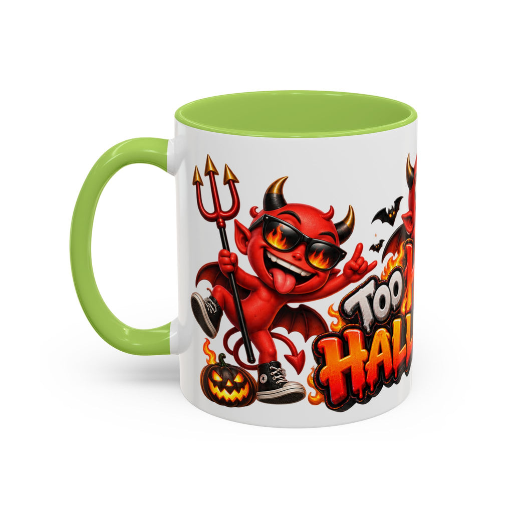 Too Hot for Halloween White Mug – Funny Devils, Flames & Spooky Design