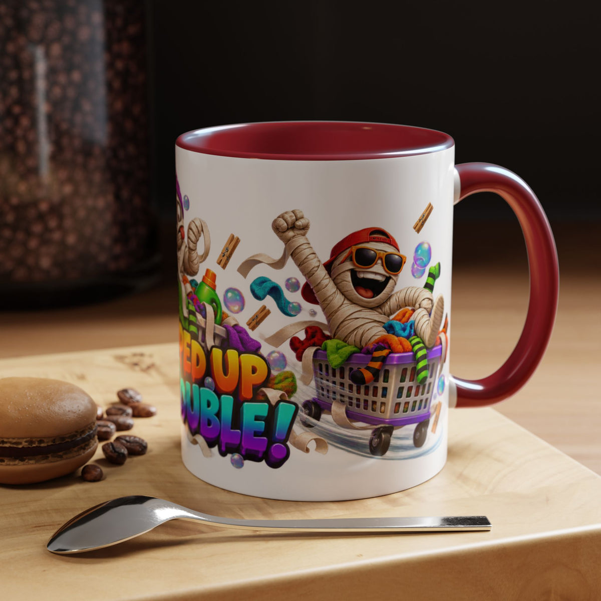 Wrapped Up in Trouble Mummy Halloween White Mug