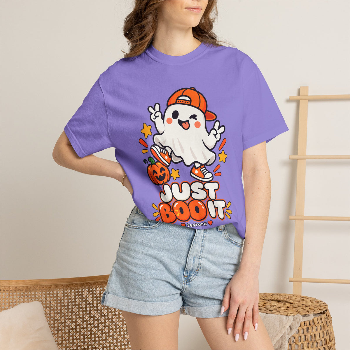 Just Boo It Halloween T-Shirt | Cute Skater Ghost Graphic Tee