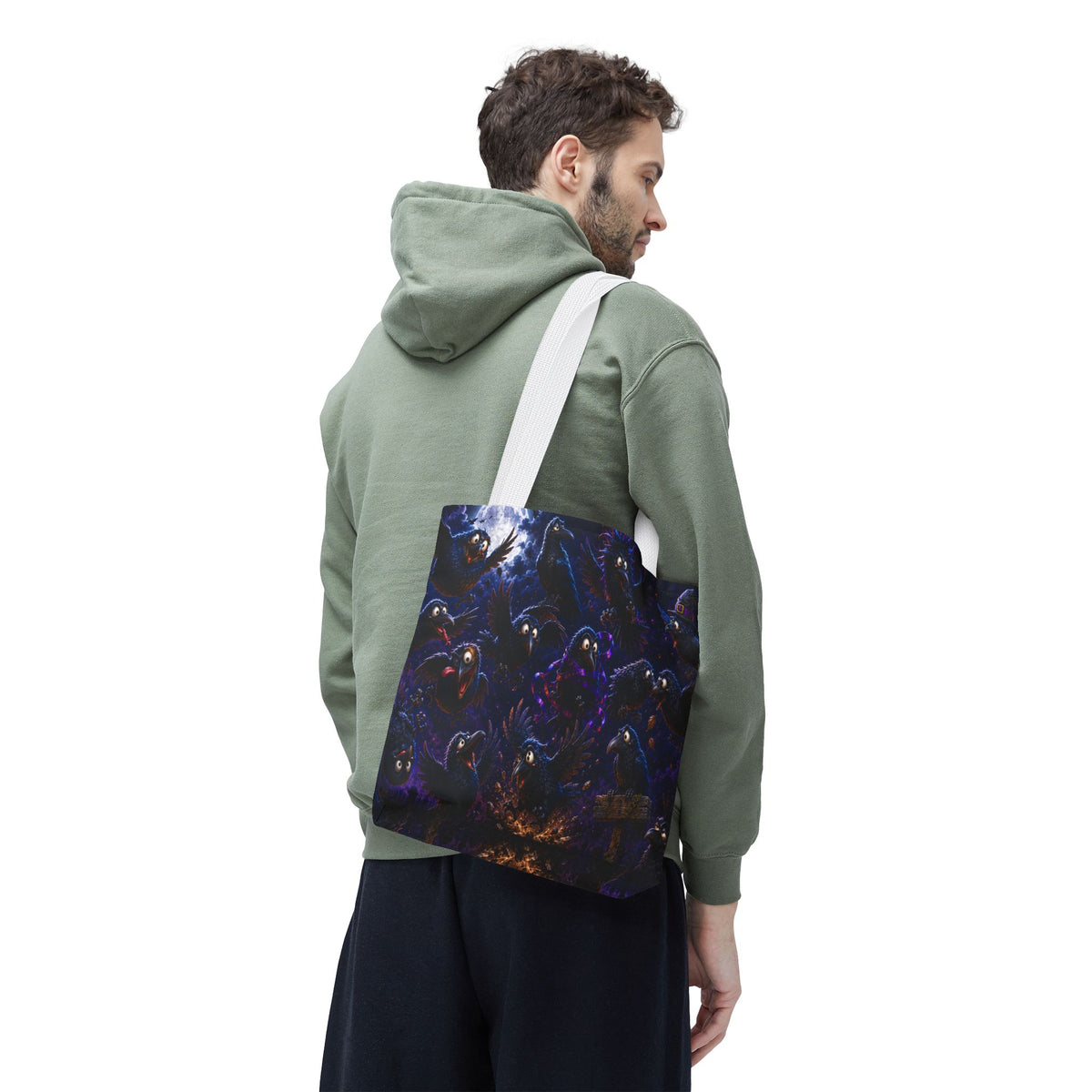 Crows at Midnight Tote Bag — Gothic Raven Moon AOP Tote for Halloween & Everyday