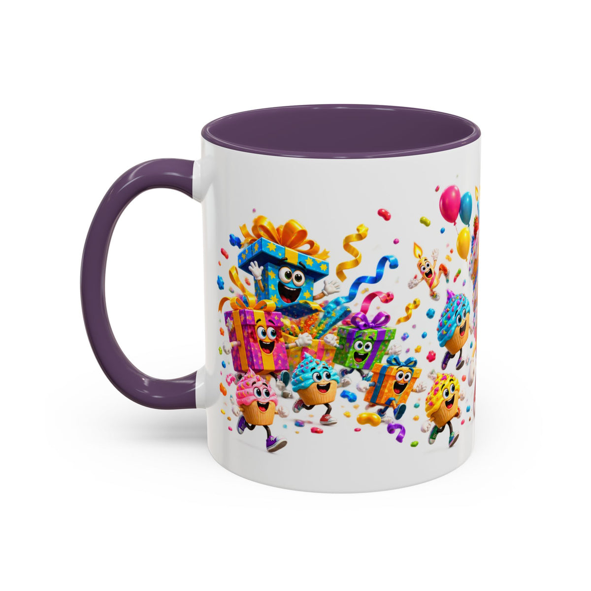 Birthday Party Coffee Mug – Colorful Happy Birthday Cake & Balloon Design (11/15oz Accent Mug)