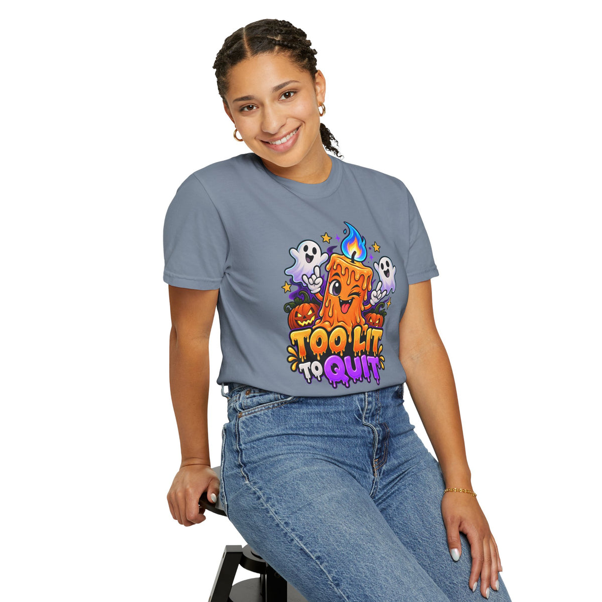 Too Lit to Quit – Funny Halloween Candle T-Shirt