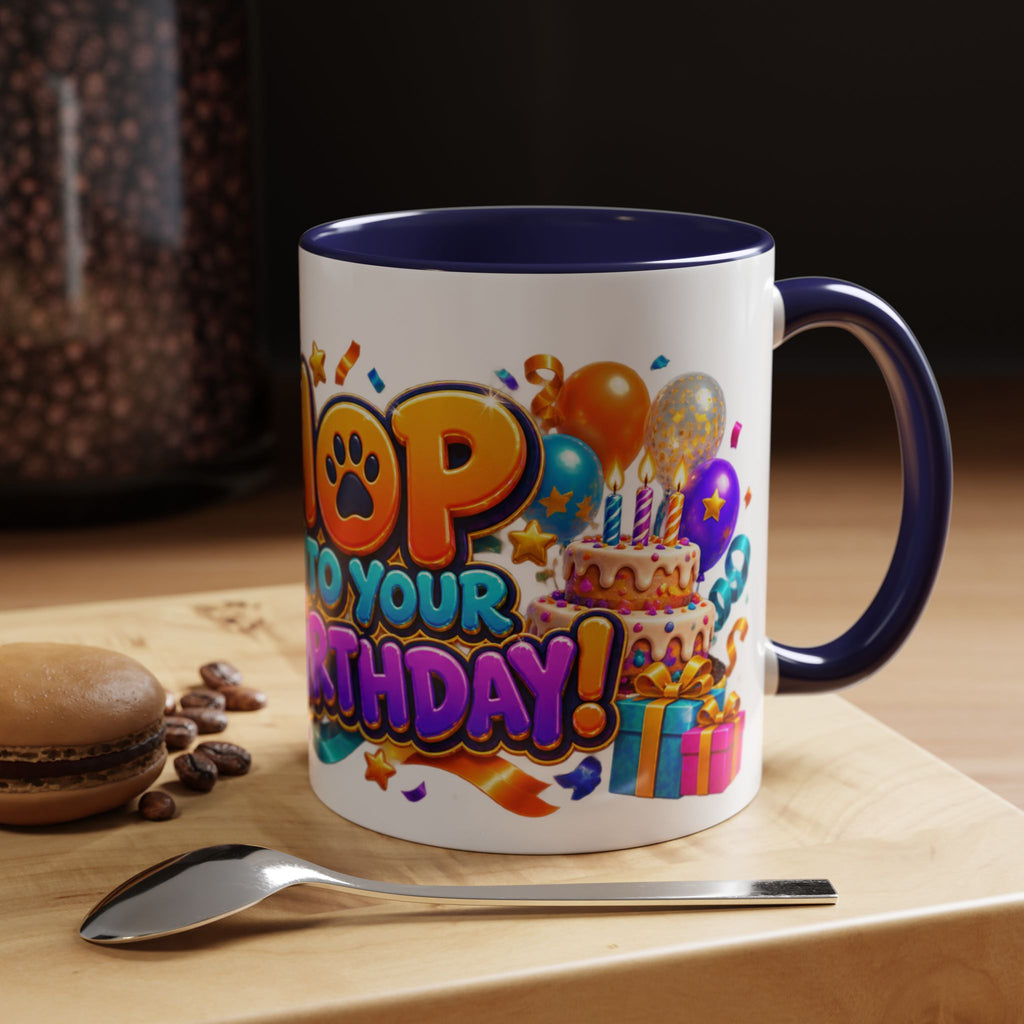 Hop Into Your Birthday White Mug – Cute Kangaroo Birthday Cup, Colorful Fun Party Gift