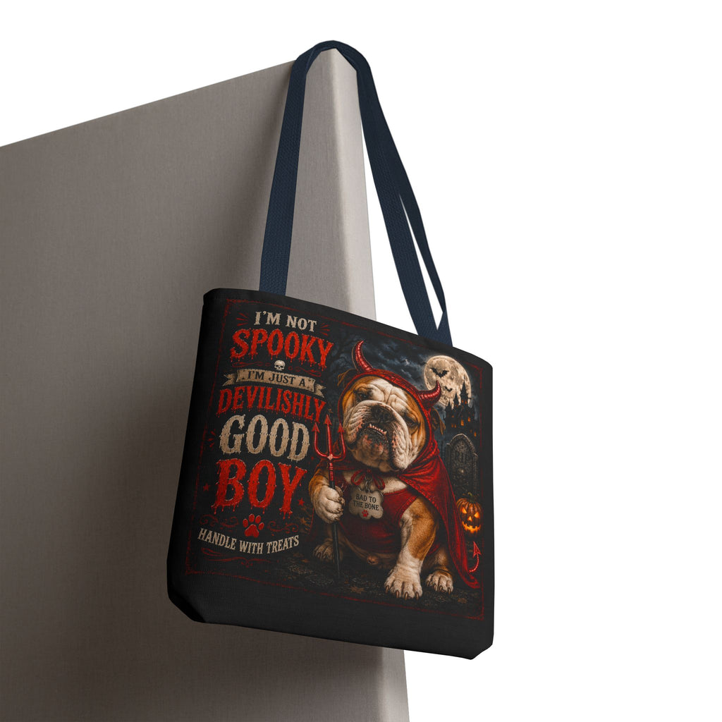 Halloween Bulldog Tote Bag — "I'm Not Spooky, I'm Just a Devilishly Good Boy"