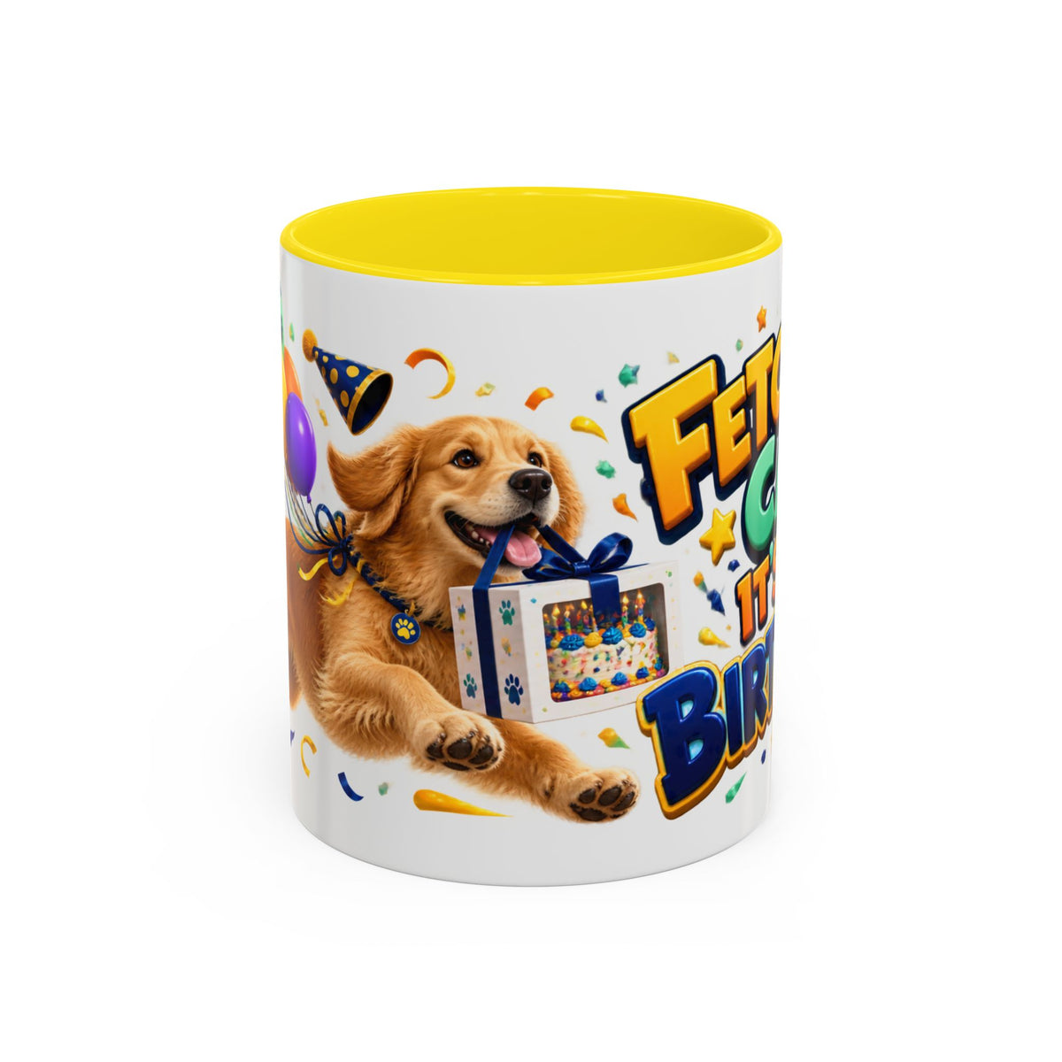 Fetch the Cake Golden Retriever Birthday White Mug