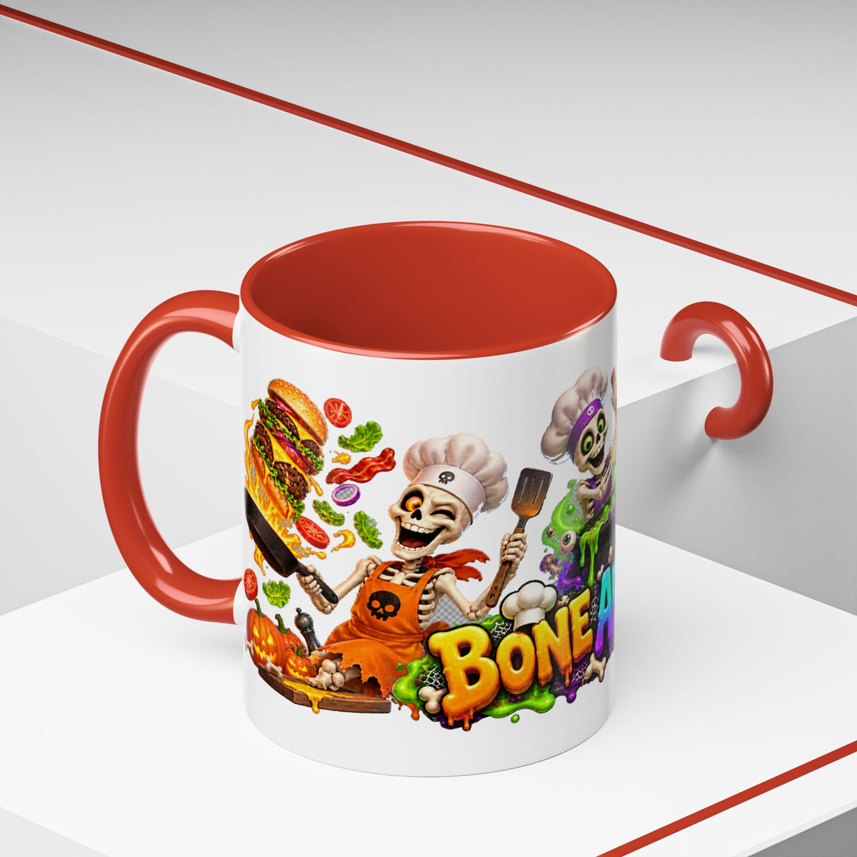 Bone Appetit Skeleton Chefs Halloween White Mug