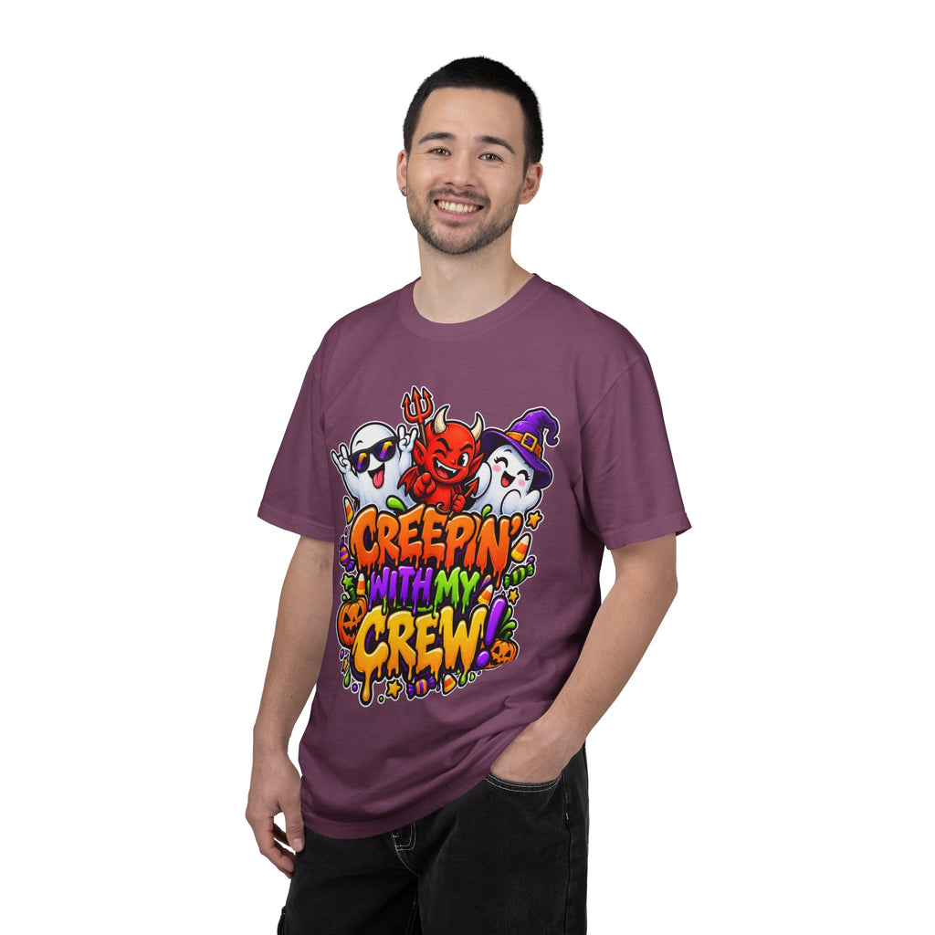 Creepin’ With My Crew Halloween T-Shirt – Colorful Funny Ghost & Devil Graphic Tee