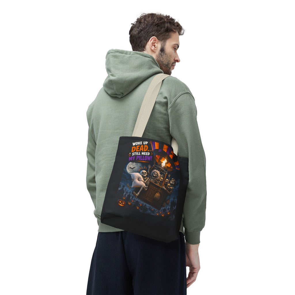 Halloween Ghost Tote — "Woke Up Dead... Still Need My Pillow" All-Over Print Tote