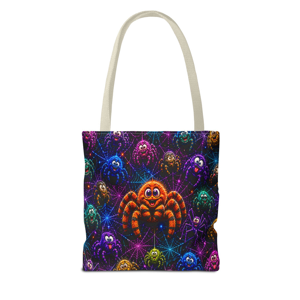 Colorful Crazy Spiders Halloween Tote Bag – Cute 3D Spider Web Pattern