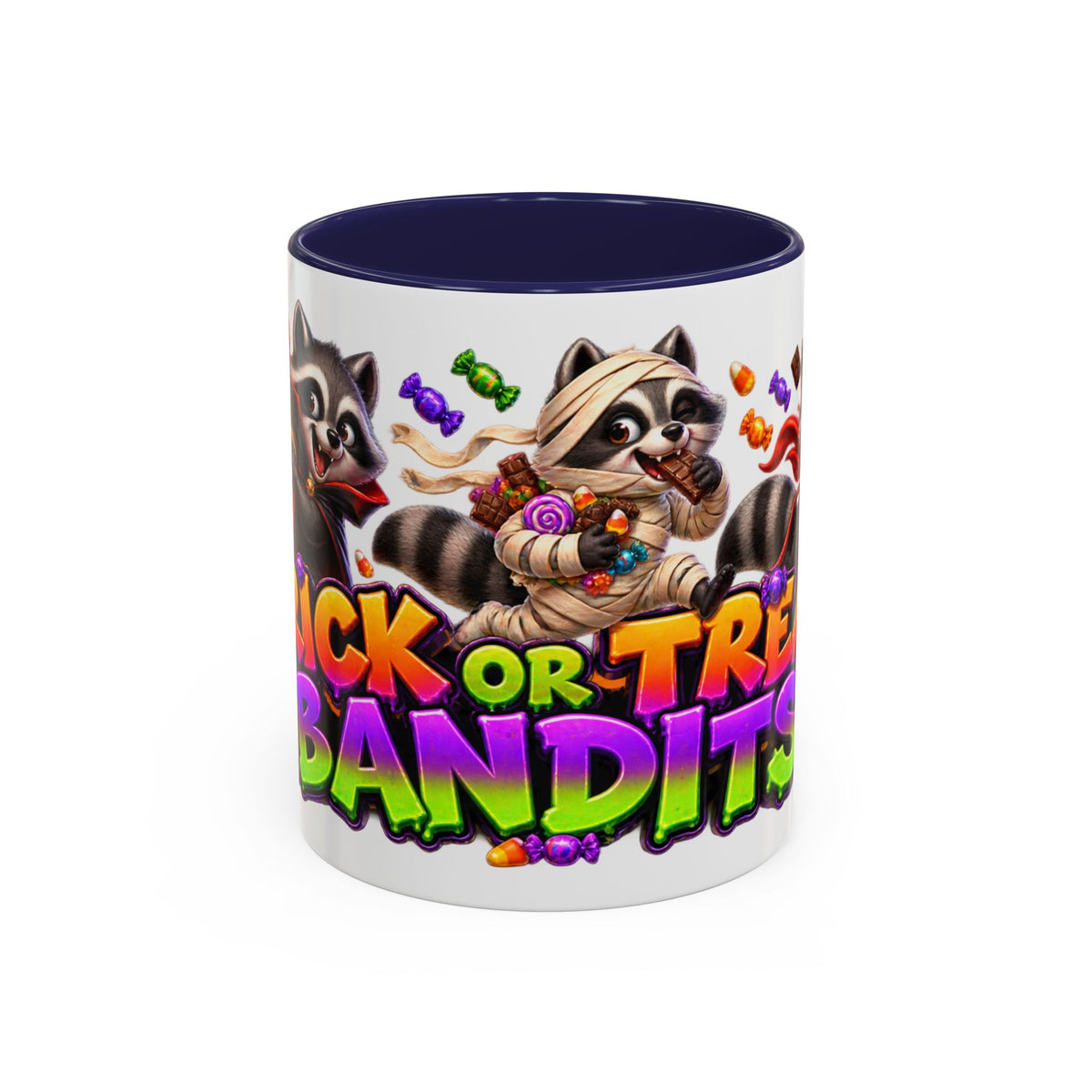Trick or Treat Bandits Raccoons Halloween White Mug