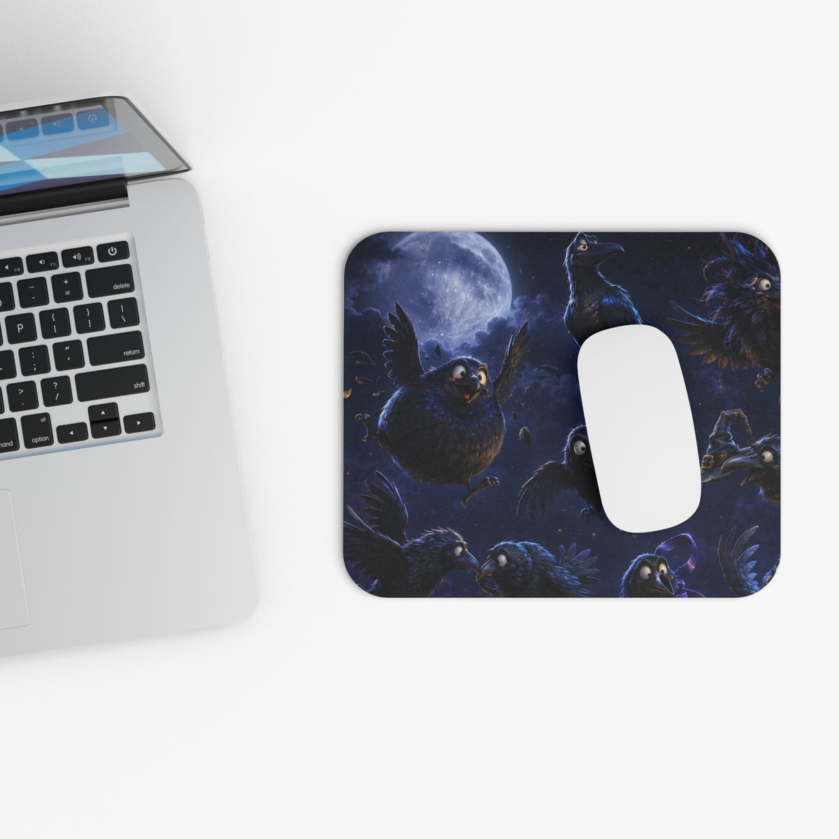 Moonlit Ravens Mouse Pad - Playful Night Sky Bird Design