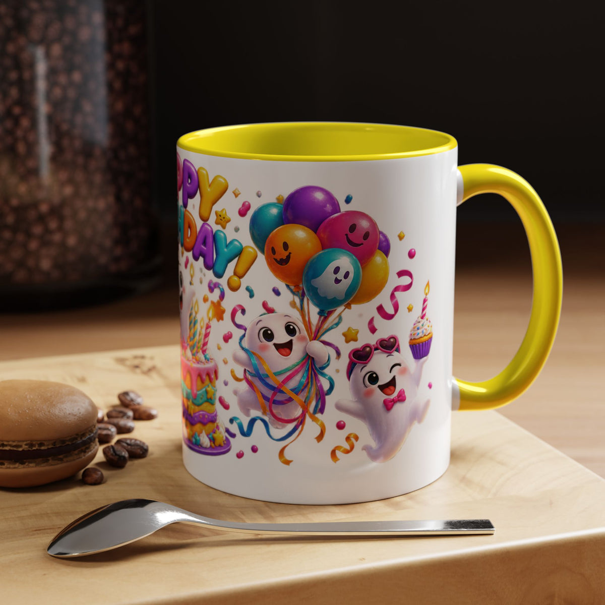 Happy Birthday Accent Coffee Mug - Colorful Celebration Mug (11oz, 15oz)