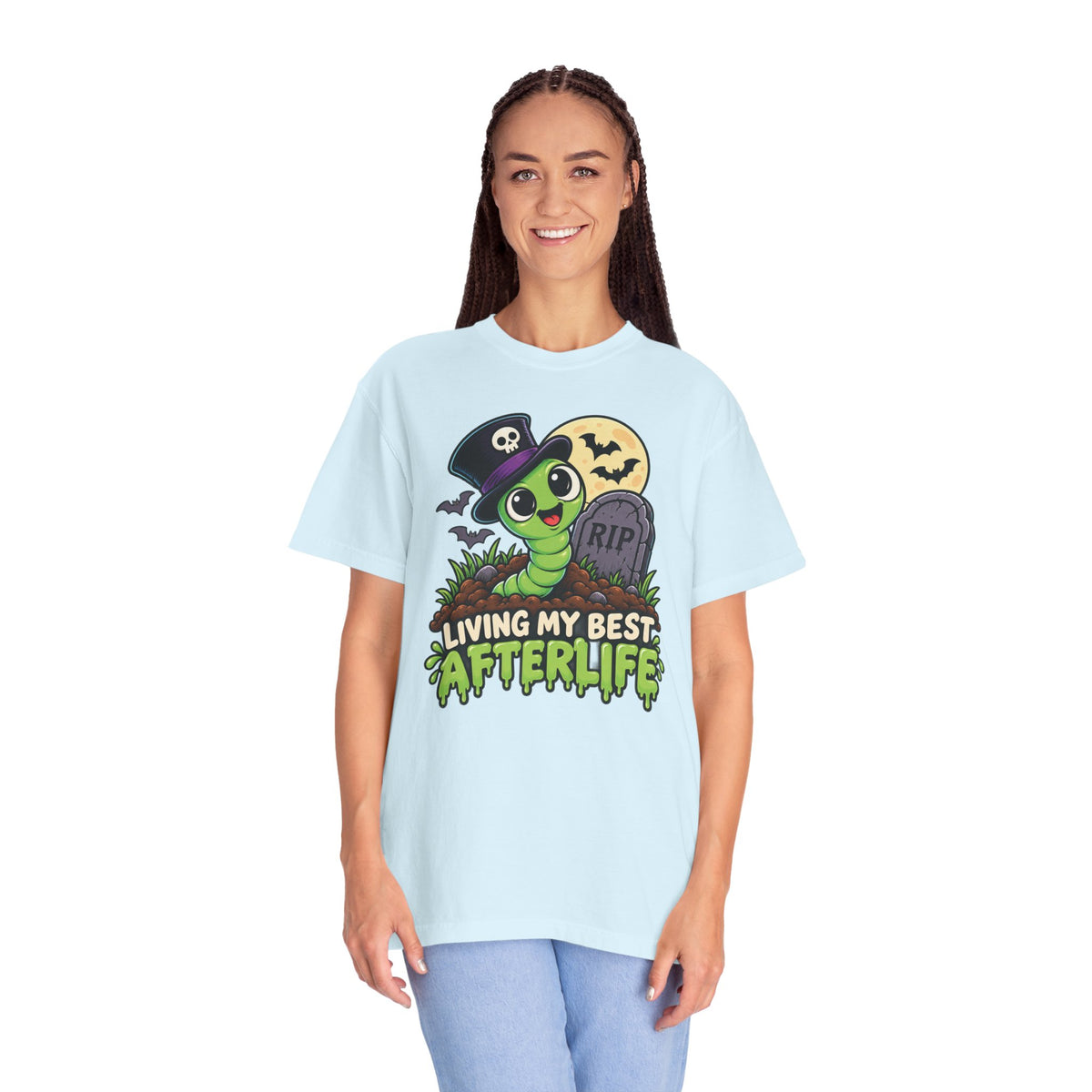 Living My Best Afterlife – Cute Halloween Graveyard Worm T-Shirt