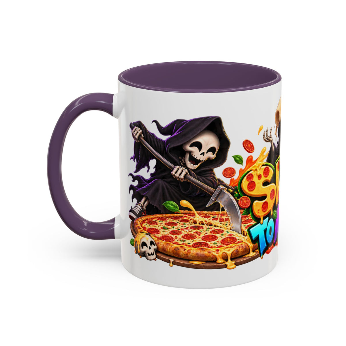 Slice to Meet You Funny Grim Reaper Pizza Halloween White Mug