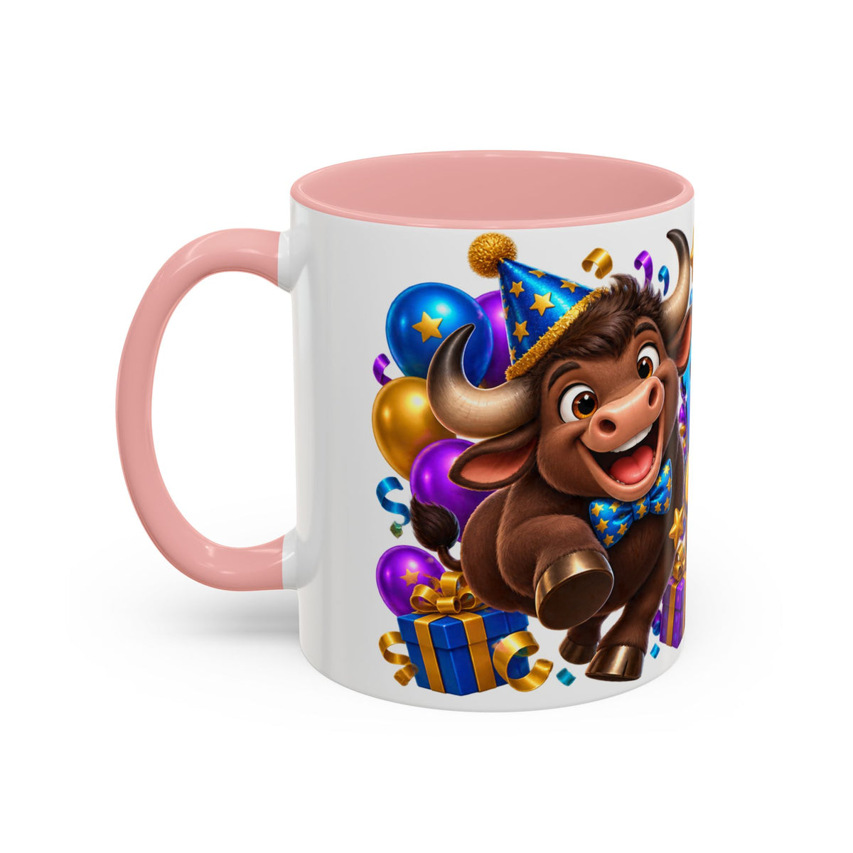 Birthday Stampede White Mug – Cute Buffalo Birthday Cup, Colorful Fun Party Gift