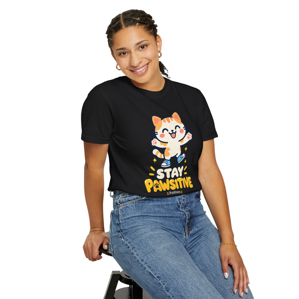 Stay Pawsitive – Cute Happy Cat Graphic T-Shirt