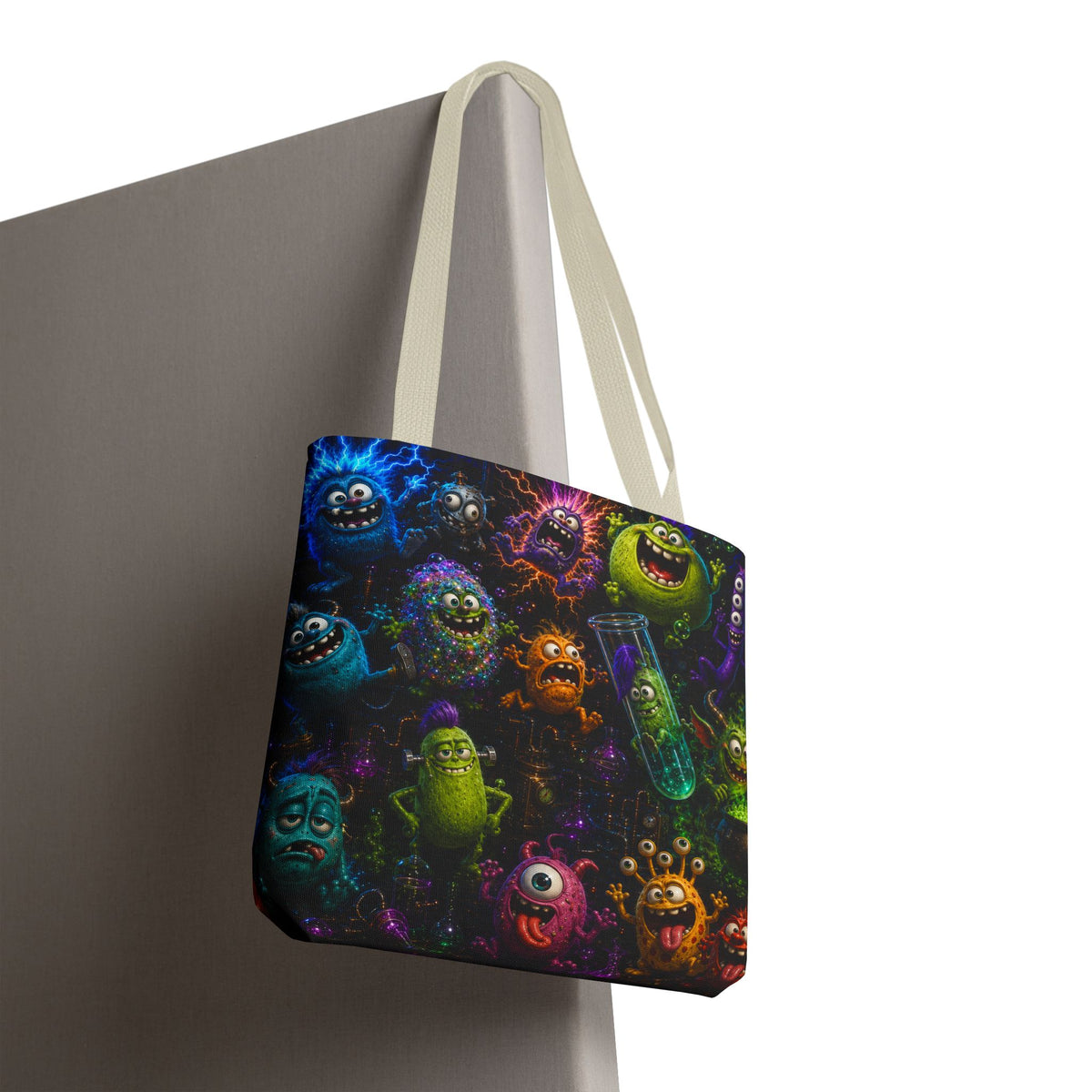 Mad Scientist Monsters Tote Bag – Colorful Laboratory Creature All-Over Print