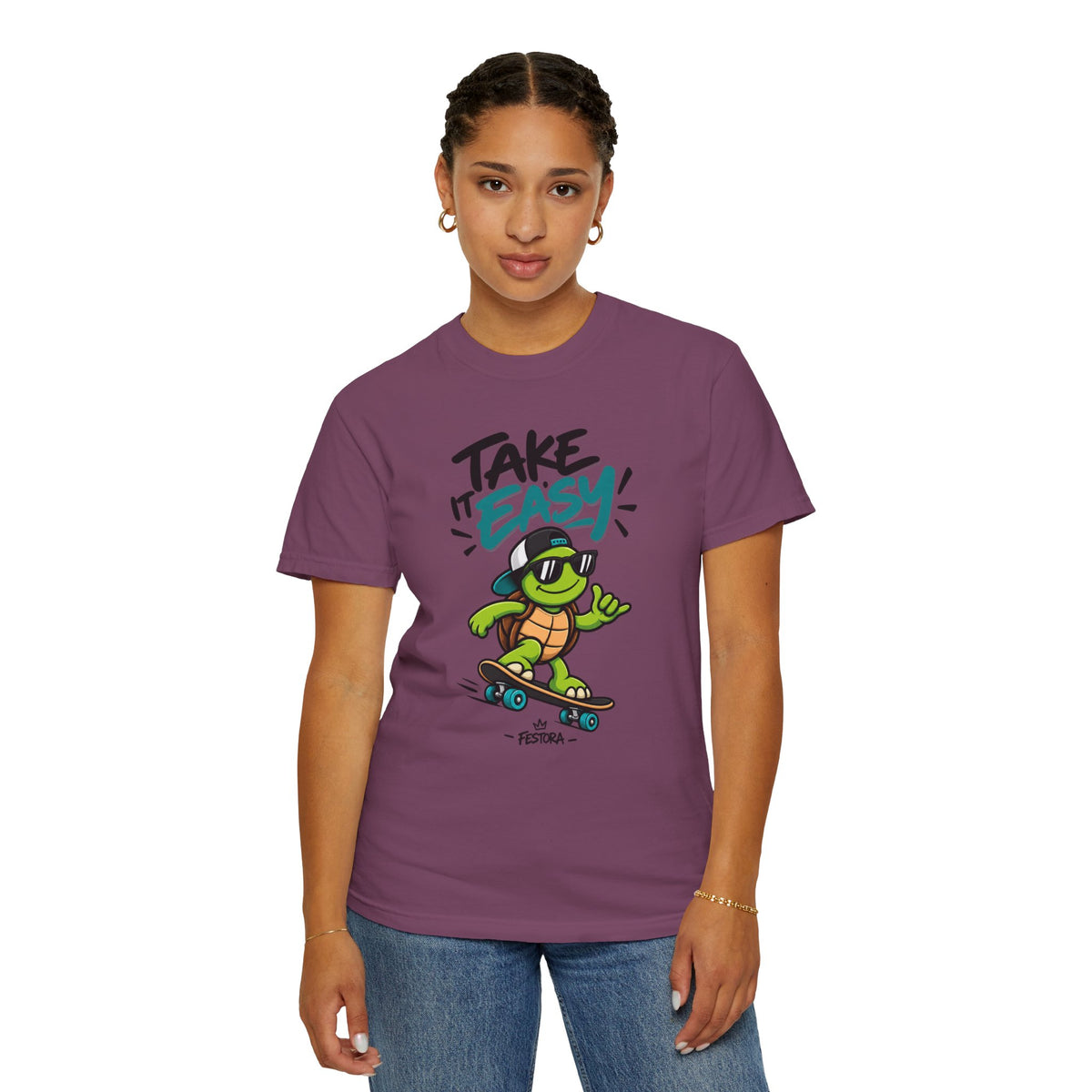 Take It Easy Skate Turtle Graphic T-Shirt | Festora Everyday