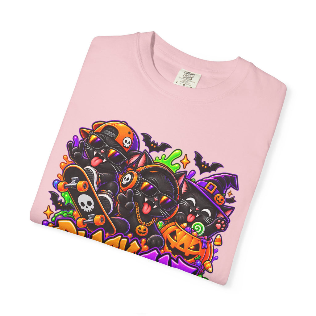 Neon Black Cat Halloween Chaos T-Shirt | Cute Spooky Cat Graphic Tee
