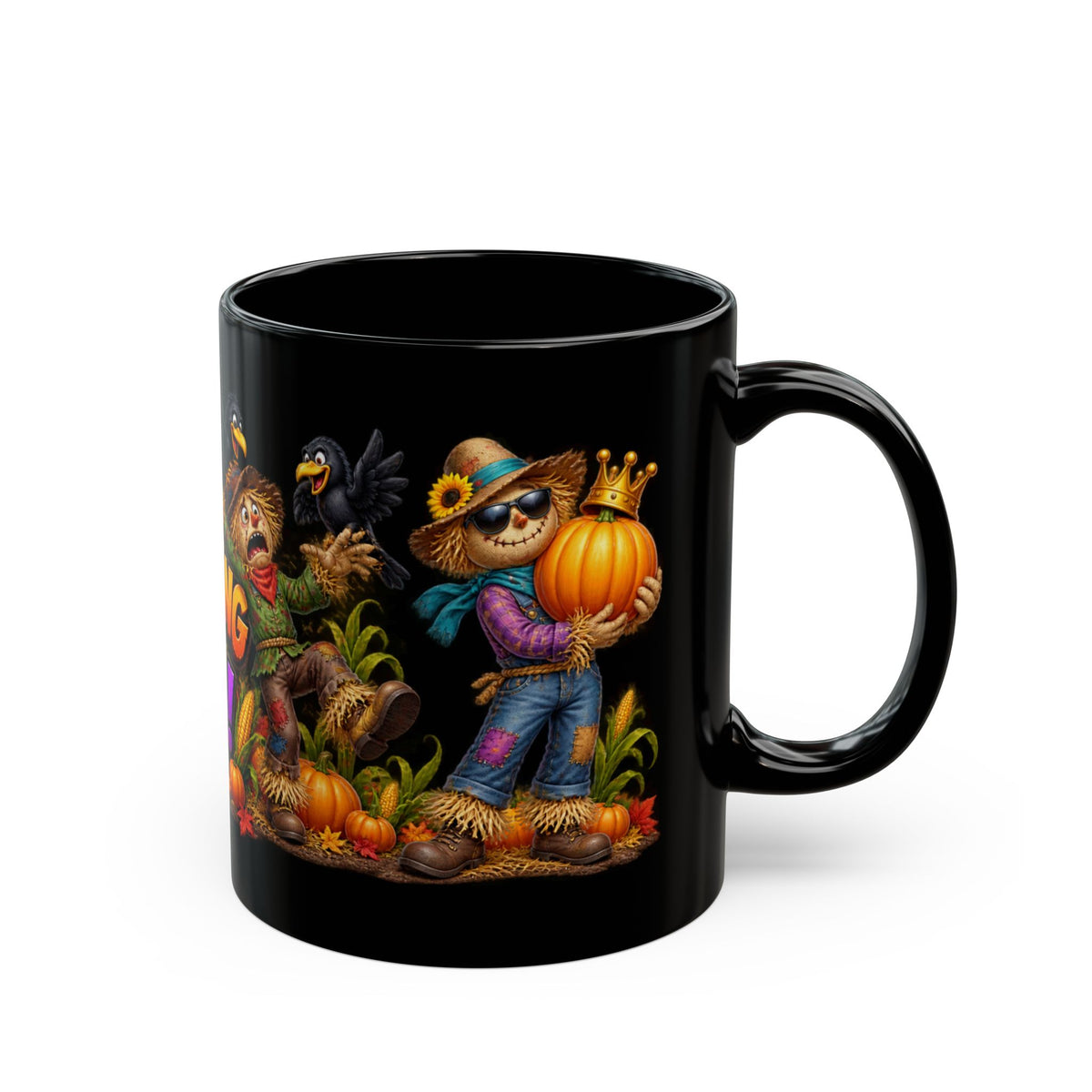 Outstanding in Our Field Halloween Mug – Fall Scarecrow Pumpkin Coffee Cup (11oz/15oz)