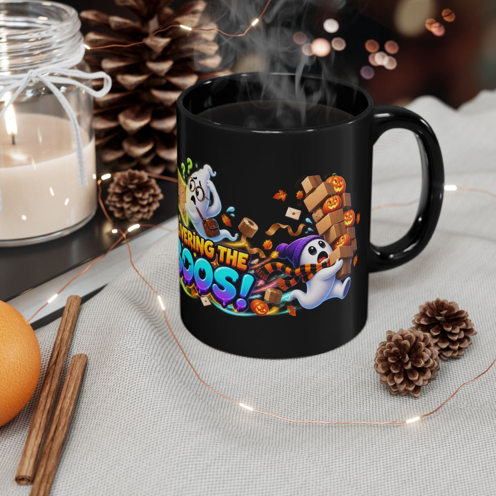 Delivering the Boos Ghost Delivery Halloween Black Mug