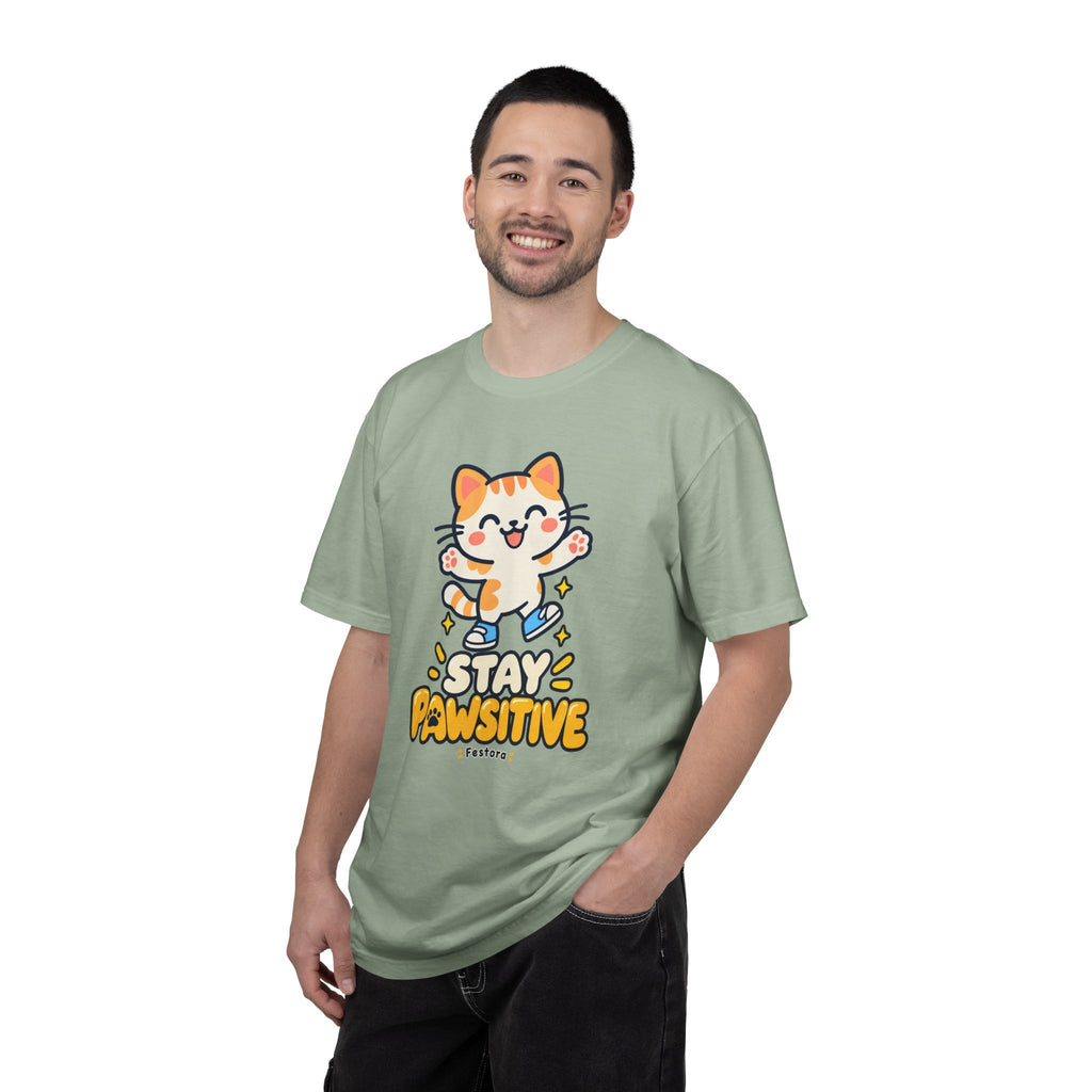 Stay Pawsitive – Cute Happy Cat Graphic T-Shirt
