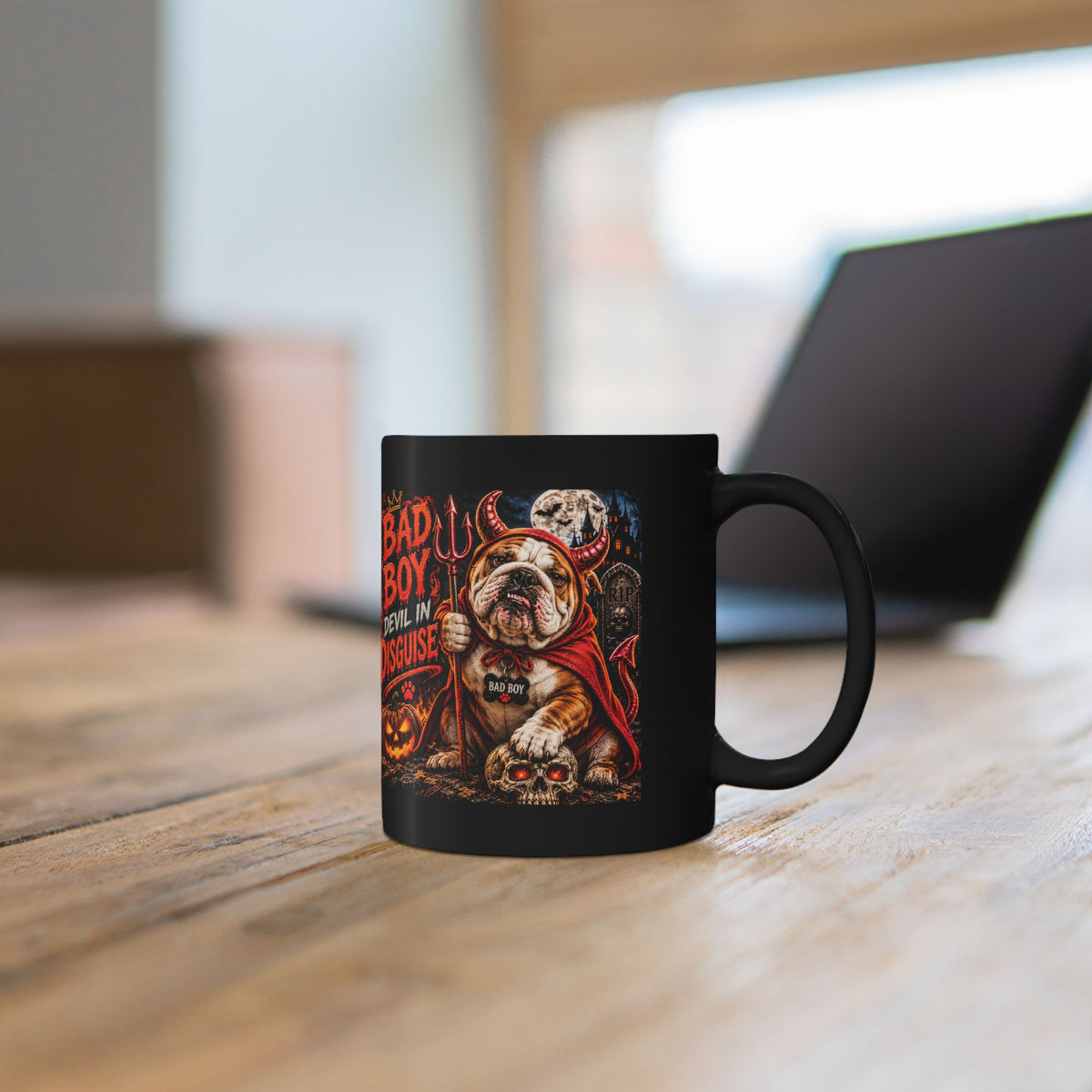 Bad Boy Devil in Disguise Mug — Halloween Bulldog Coffee Cup