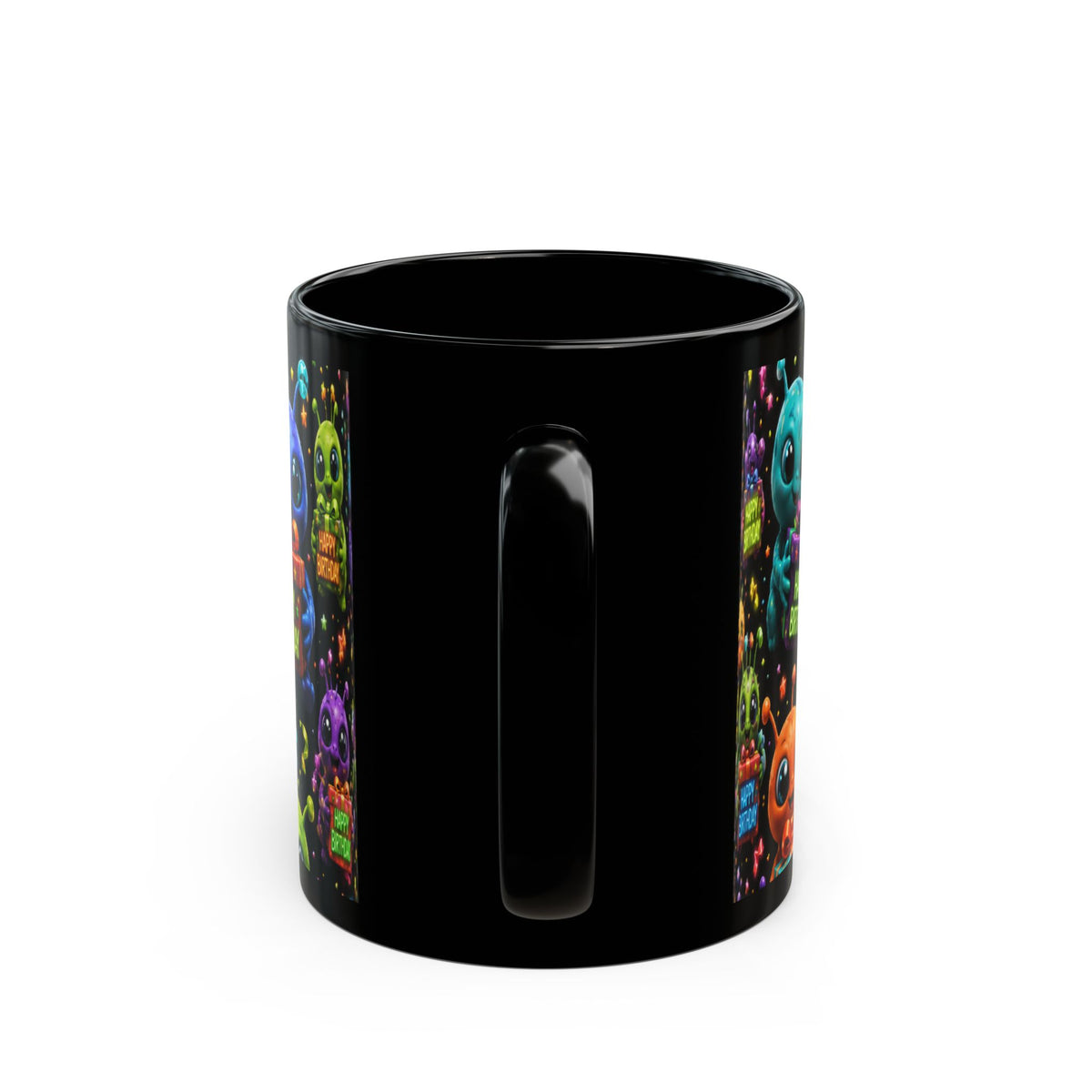 Happy Birthday Alien Mug — Cute Colorful Black Birthday Coffee Cup