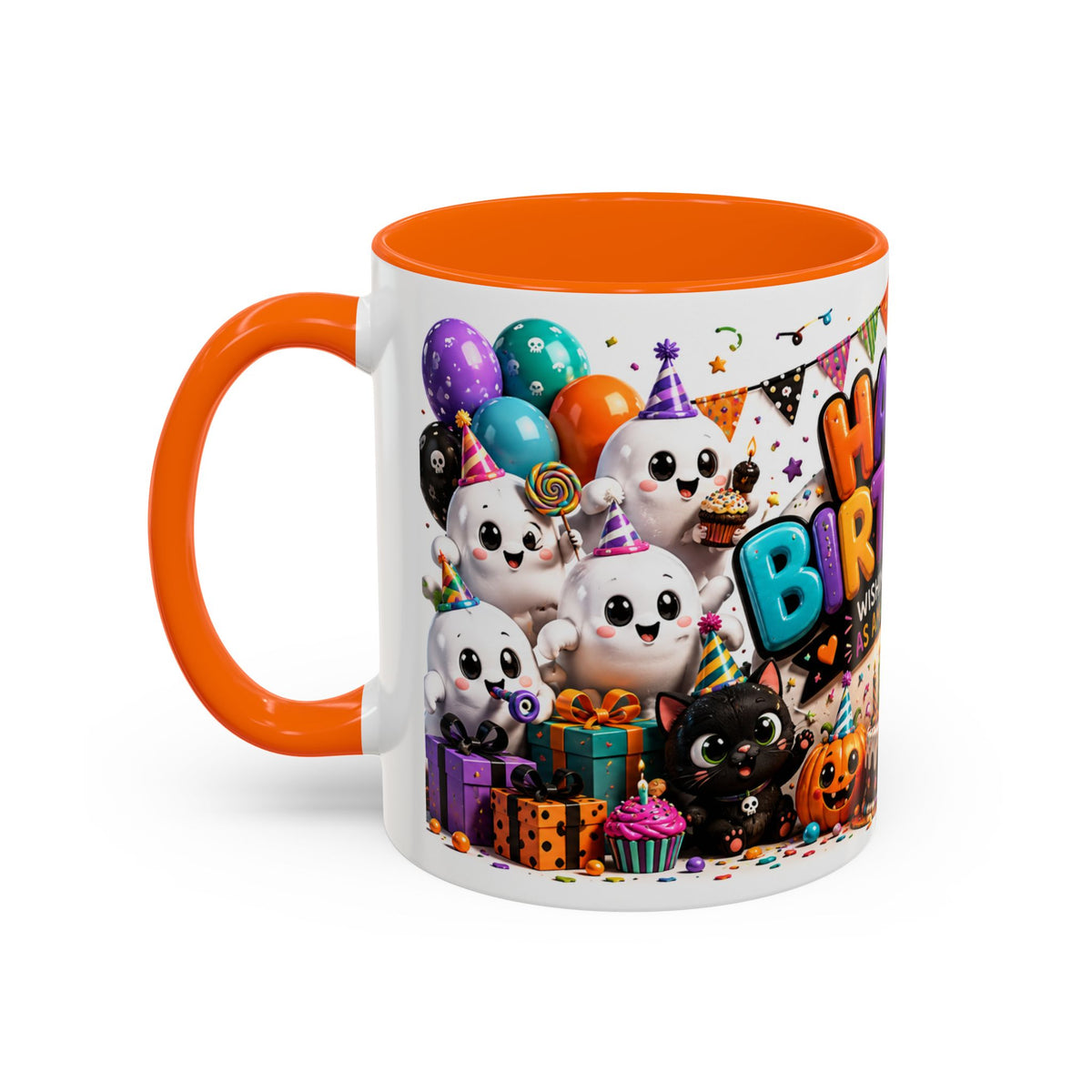 Happy Birthday Accent Coffee Mug — Colorful 3D Birthday Party Design (11/15oz)