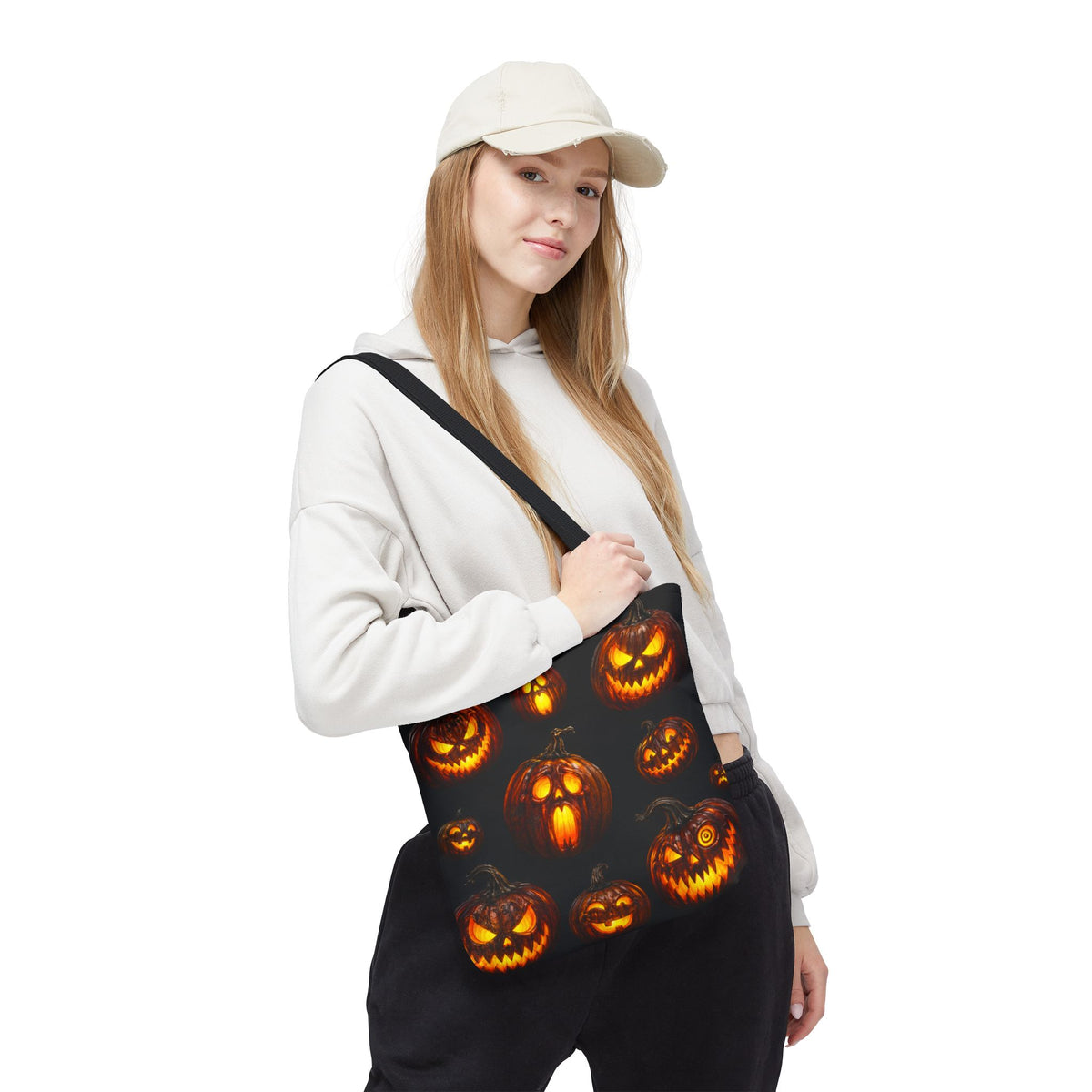 Halloween Jack-o'-Lantern Tote Bag — Spooky Pumpkin All-Over Print Trick-or-Treat Tote