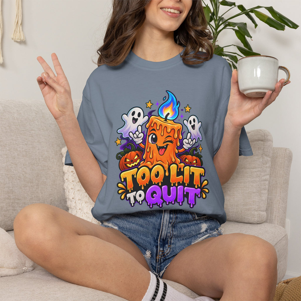 Too Lit to Quit – Funny Halloween Candle T-Shirt