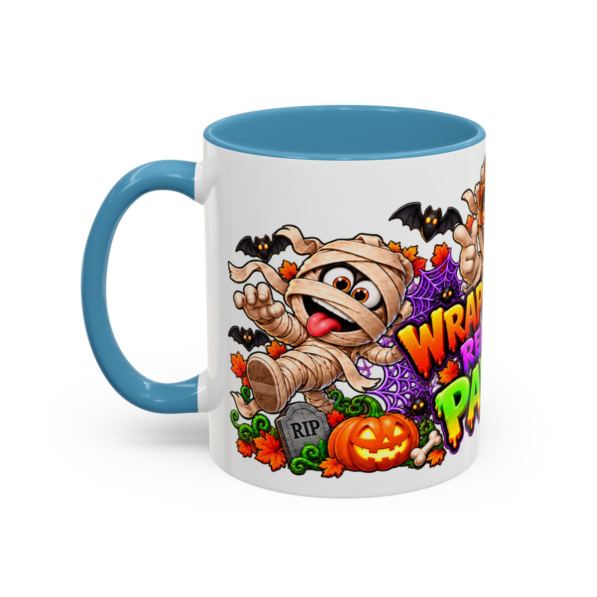 Wrapped Up & Ready to Party White Mug – Funny Mummies & Spooky Party Design