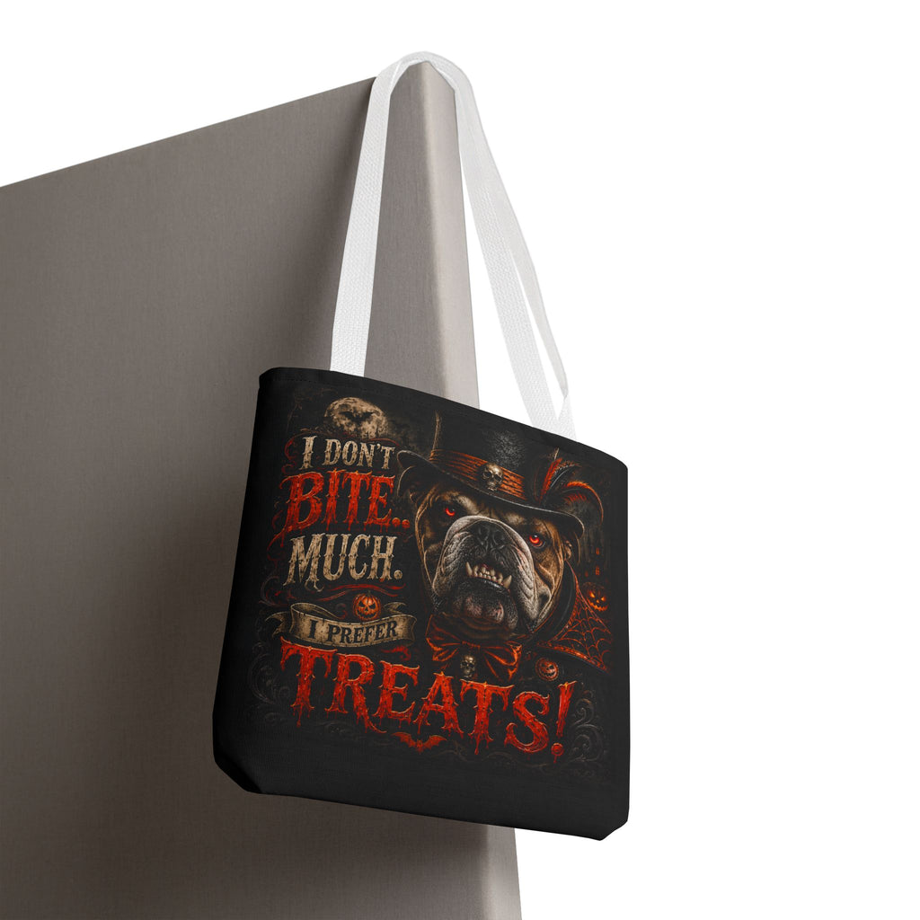 Halloween Bulldog Tote Bag - "I Don't Bite Much, I Prefer Treats!" Candy Bag