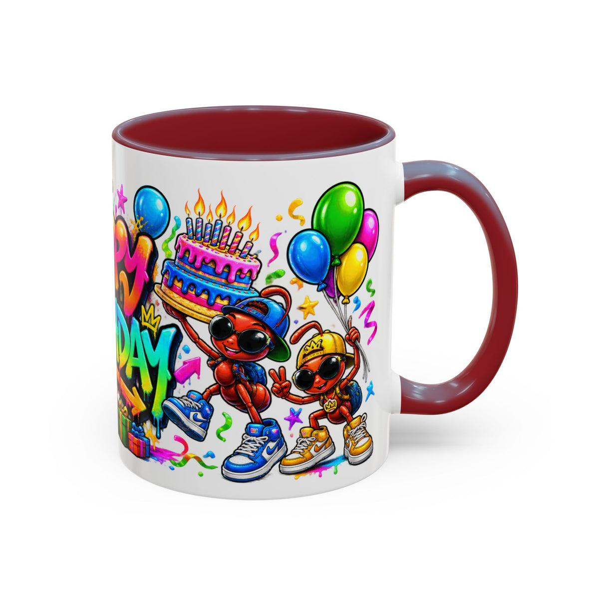 Happy Birthday Accent Coffee Mug - Colorful Graffiti Party Design (11 oz)
